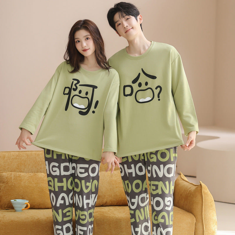 Matching Couple Pajamas Set – Cartoon Text Face, Soft & Playful