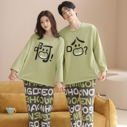 Matching Couple Pajamas Set – Cartoon Text Face, Soft & Playful