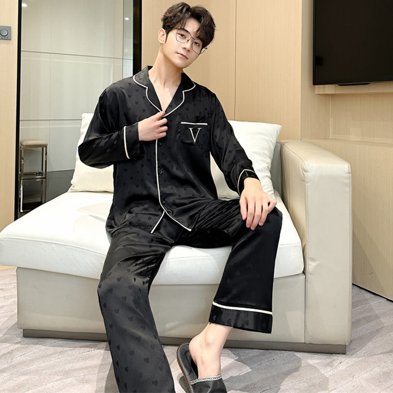 Matching Couple Pajamas – Embossed Heart Pattern Faux Silk Set for Couples