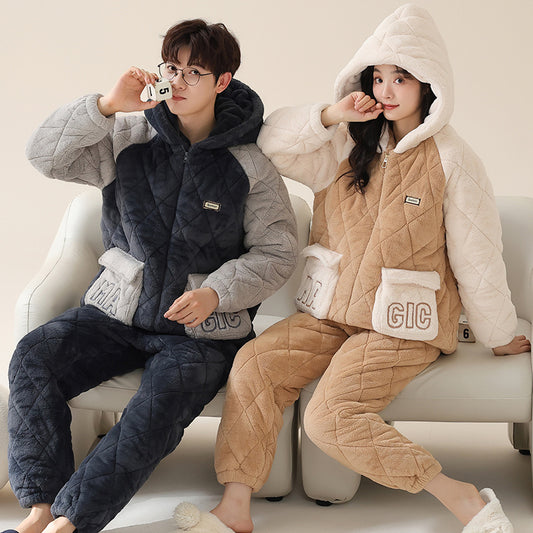 Couple Pajamas Flannel Winter Loungewear Set