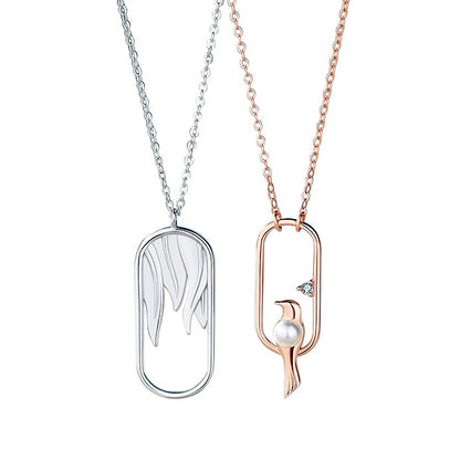 Bird in Cage His Hers Couple Necklaces Set