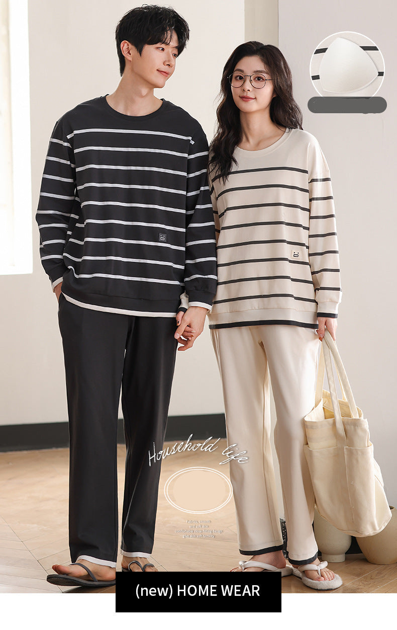 Matching Couple Pajamas Set – 100% Cotton Minimalist Striped Loungewear