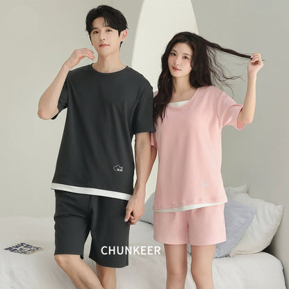 Sporty Minimalist Cotton Couple Lounge Set