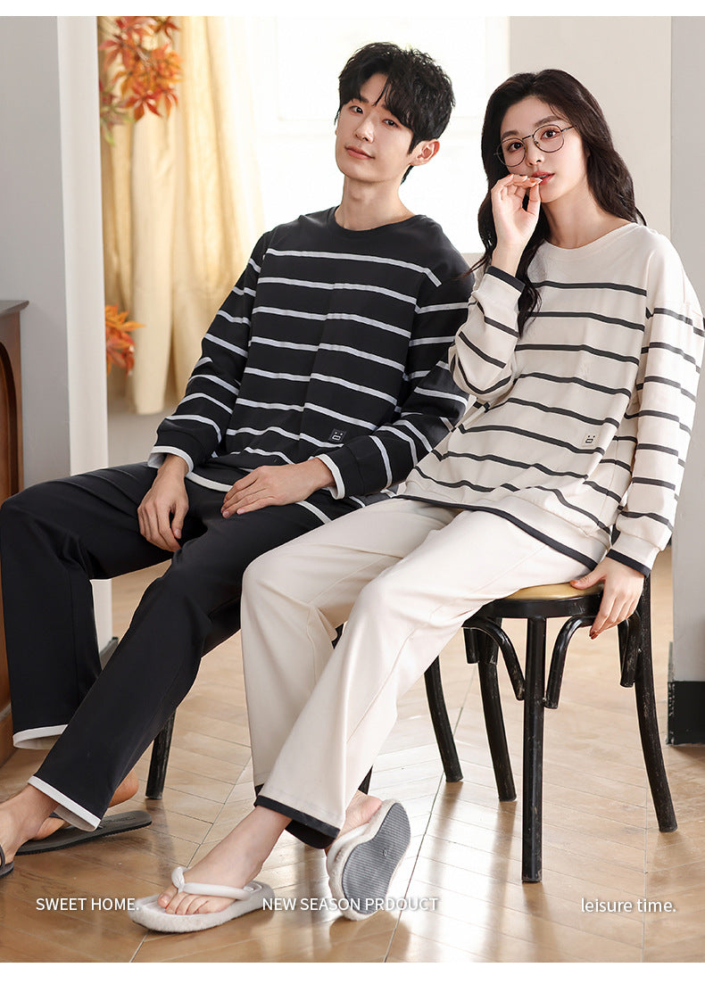Matching Couple Pajamas Set – 100% Cotton Minimalist Striped Loungewear