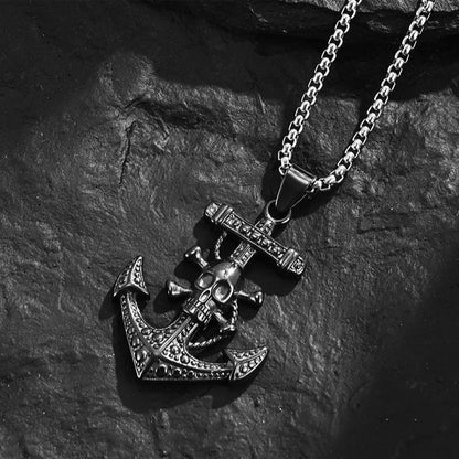 Skull Anchor Mens Pendant Necklace