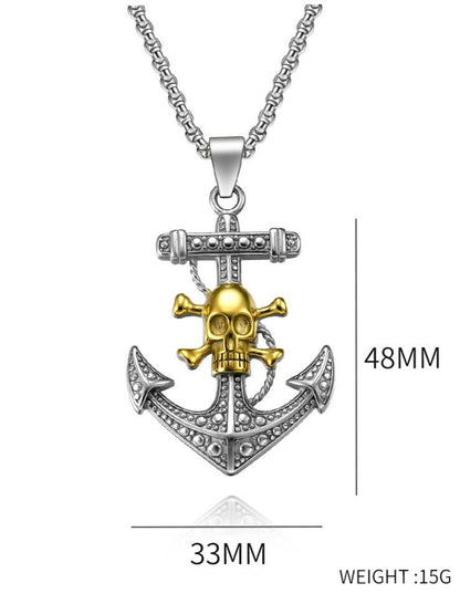 Skull Anchor Mens Pendant Necklace