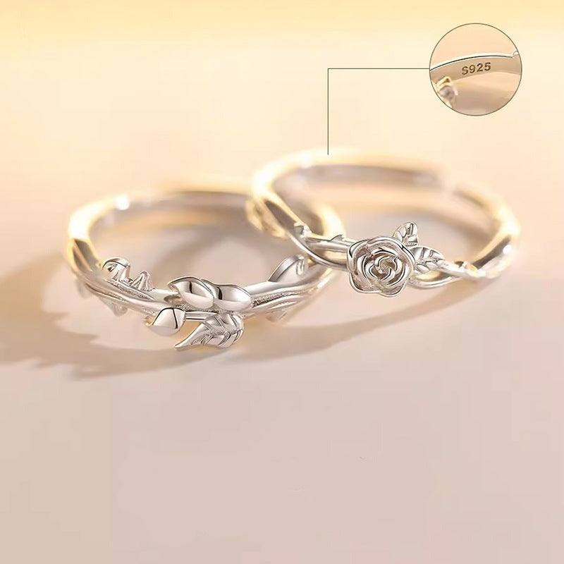 Matching Adjustable Size Silver Couple Rings Set