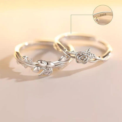 Matching Adjustable Size Silver Couple Rings Set