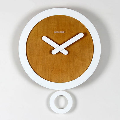 Minimalist Wood & White Pendulum Silent Wall Clock (13.8")