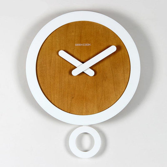 Minimalist Wood & White Pendulum Silent Wall Clock (13.8")