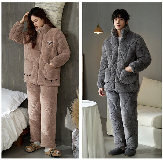 Matching Pajamas – Triple-Layer Coral Fleece, High Collar | Gullei