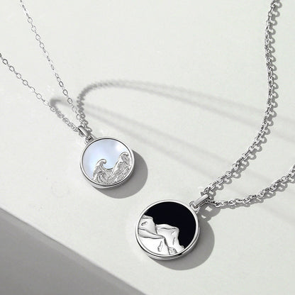 Mountain Ocean Love Coin Necklaces Set for 2