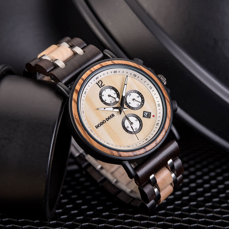 Matching Sandalwood Couple Chronograph Watch Set