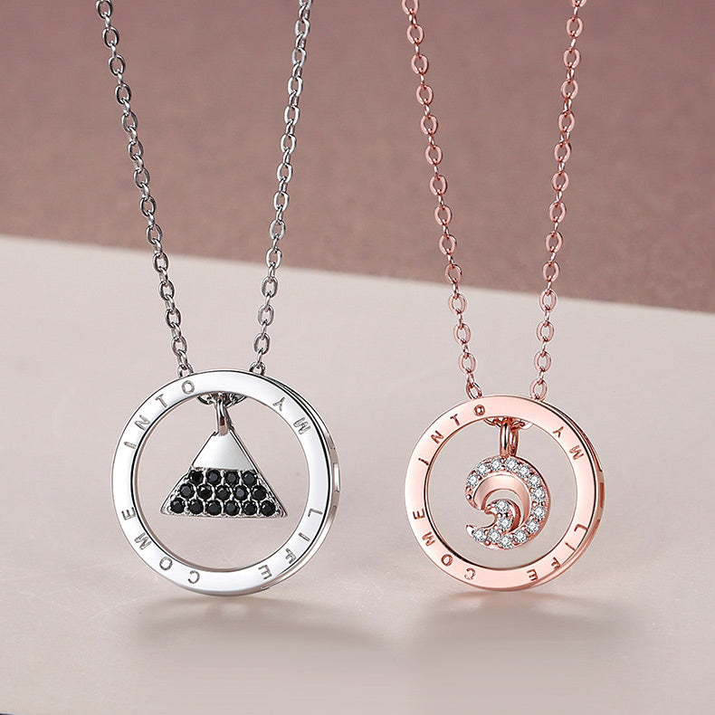 Engraved Rings Couple Promise Necklaces Set