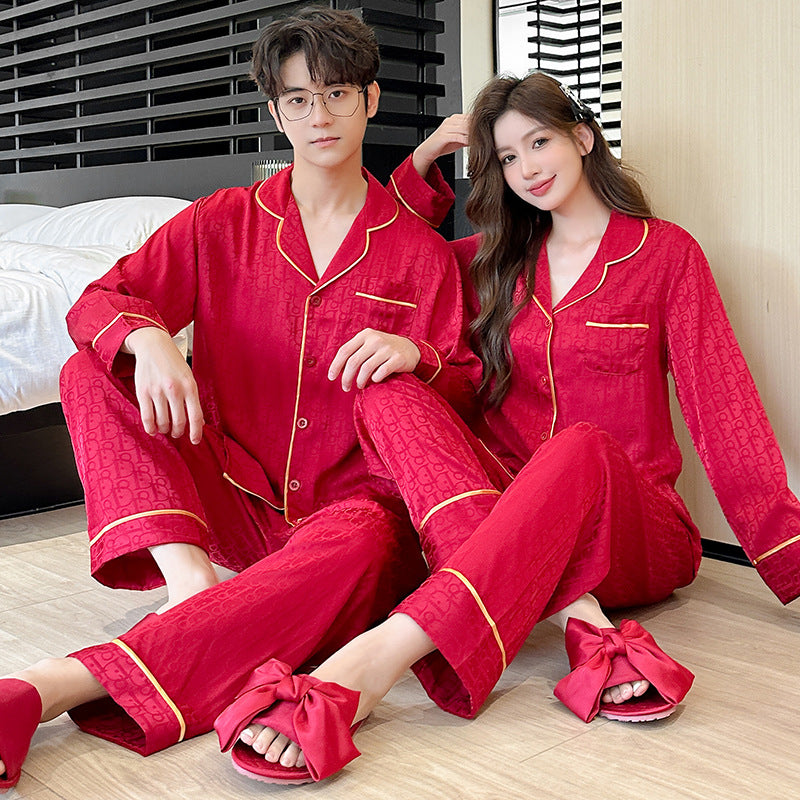 Matching Couple Pajamas – Monogram Patterned Faux Silk Set for Couples