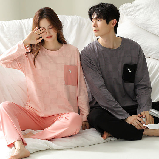 Round Neck Couples Pajamas Set 100% Cotton