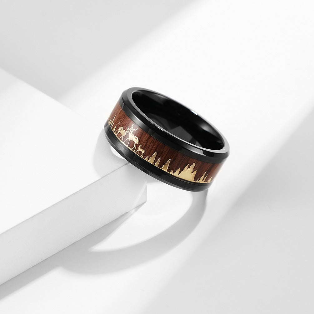 Engraved Wood Grain Mens Wedding Ring