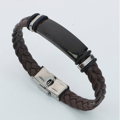 Engraved Matching Couple Bracelets Stainless Steel Leather