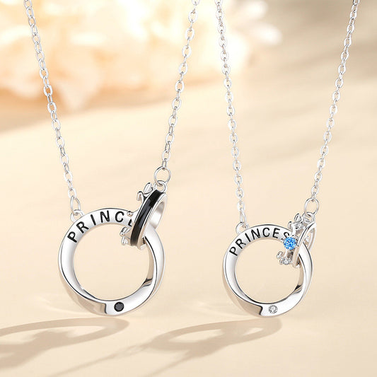 Prince Princess Interlocking Couple Necklaces Set