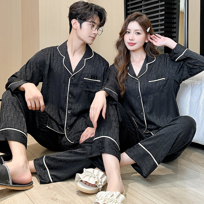 Matching Couple Pajamas – Monogram Patterned Faux Silk Set for Couples