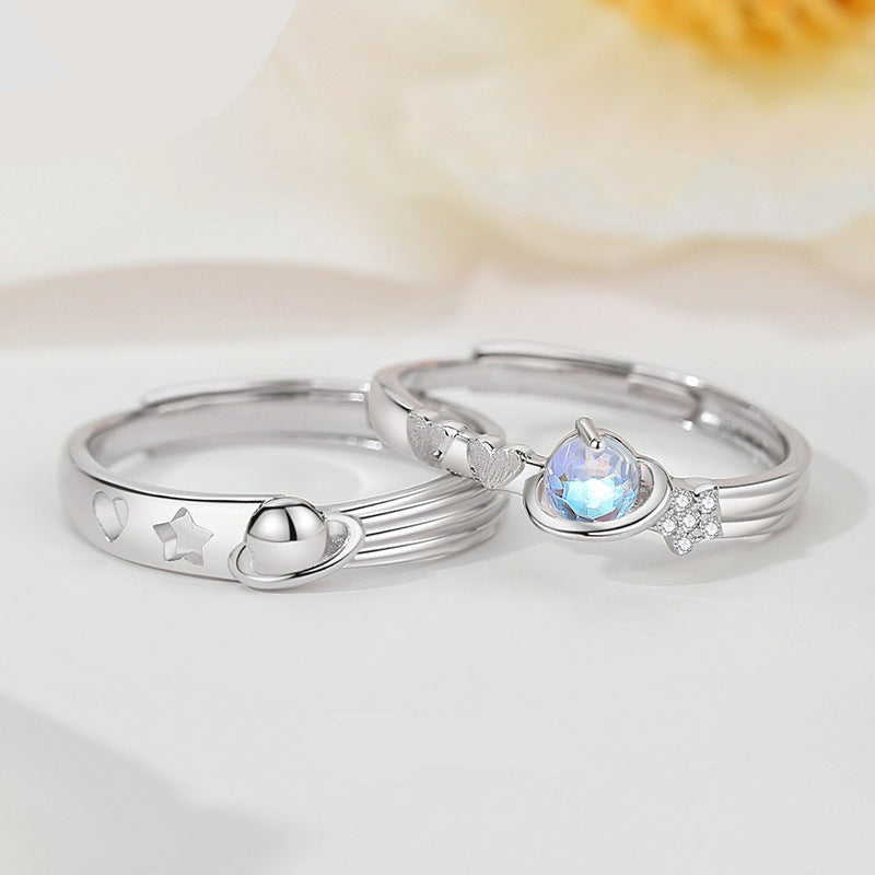 Engraved Matching Planets Rings Set for Couples