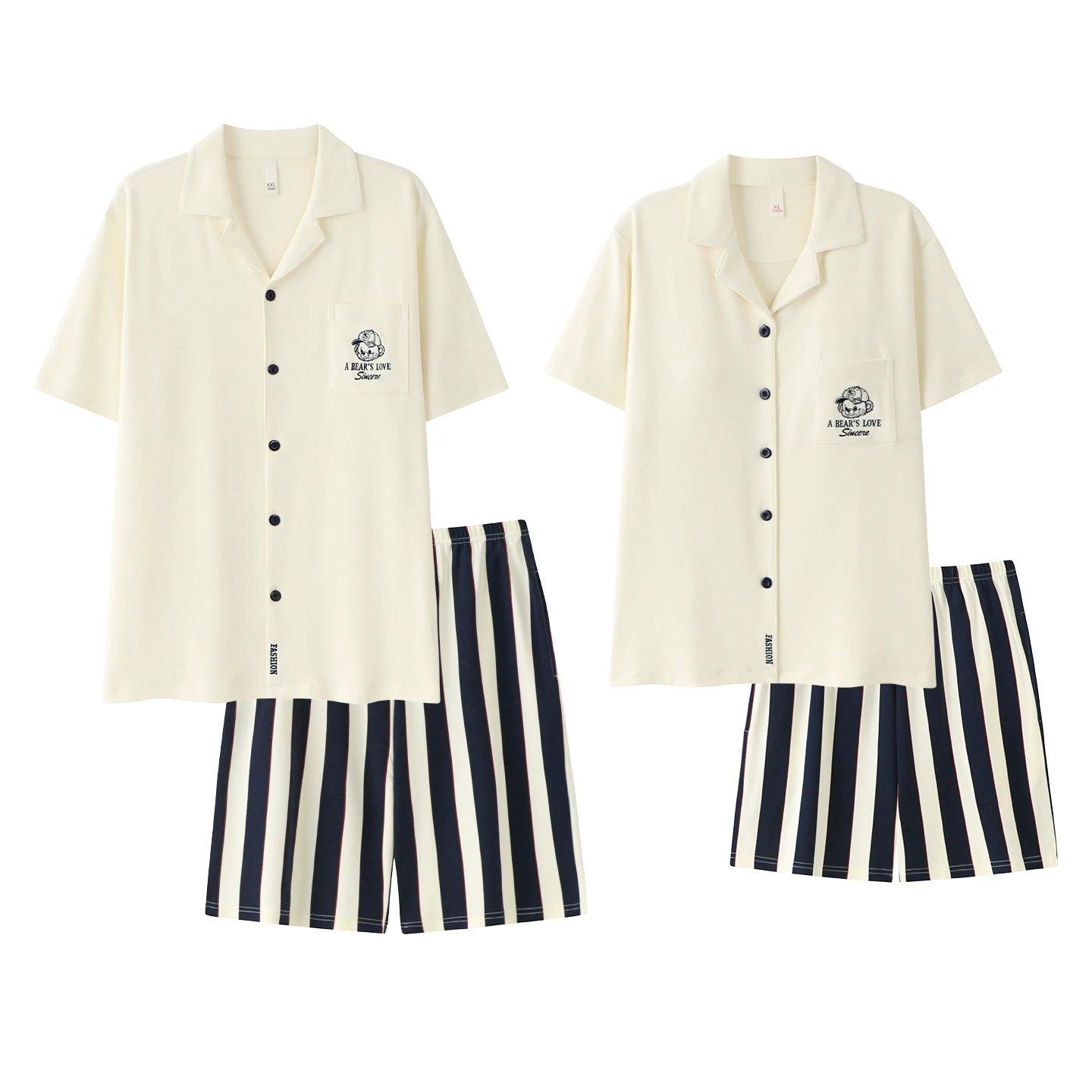 Resort Style Striped Cotton Couple Pajamas