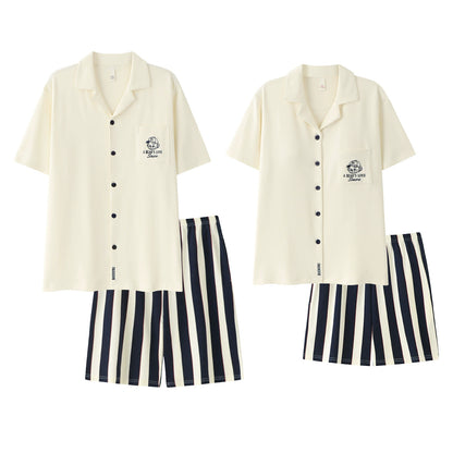 Resort Style Striped Cotton Couple Pajamas