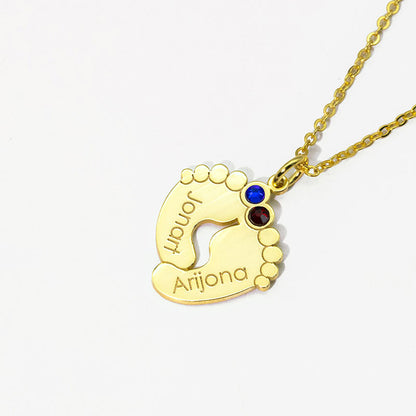 Engraved Birthstone Feet Shaped Necklace