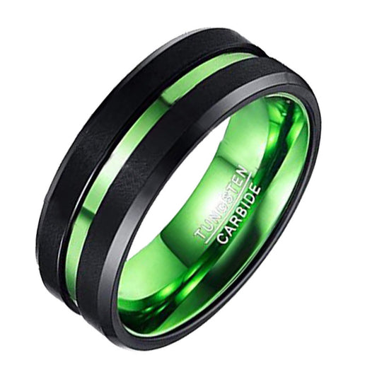 Mens Tungsten Wedding Band - Rugged Two-Tone Engraved Marriage Ring