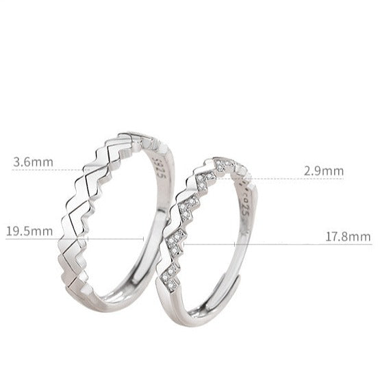 Matching Sterling Silver Rings Set for Two - Adjustable Size