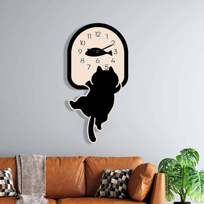Cute Cat Silent Wall Clock — Kids’ Bedroom Wall Decor (30×30 cm)