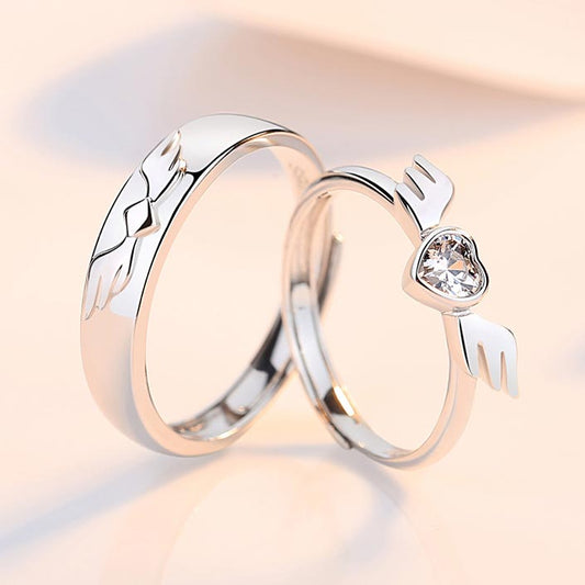 Heart Angel Wings Couple Promise Rings Set