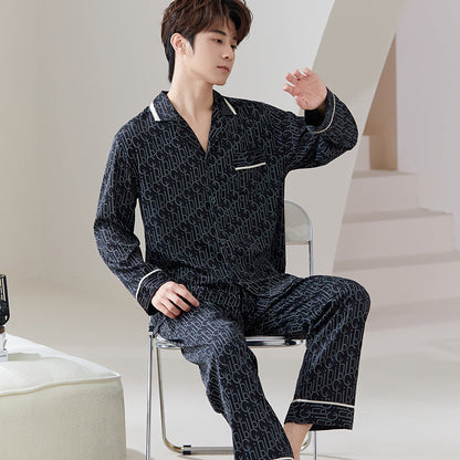 Luxury Monogram Faux Silk Couple Pajamas – Fashion-Forward Matching Sleepwear