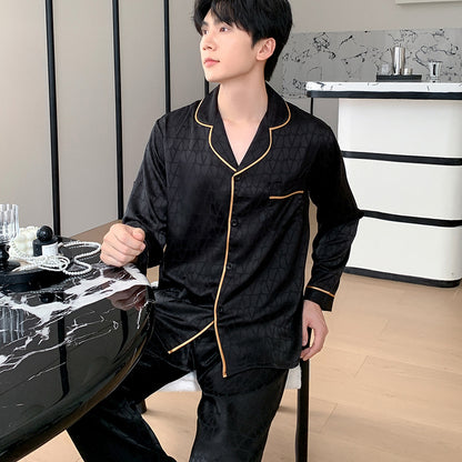 Elegant Ice Silk Couple Pajamas – Premium Silk-Like Sleepwear Set by Gullei