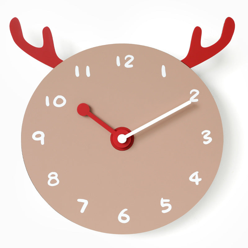 Cute Reindeer Silent Wall Clock for Kids Bedroom