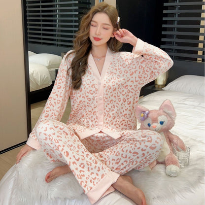 Women Pajamas Set – Cozy Leopard Print Flannel Pajamas