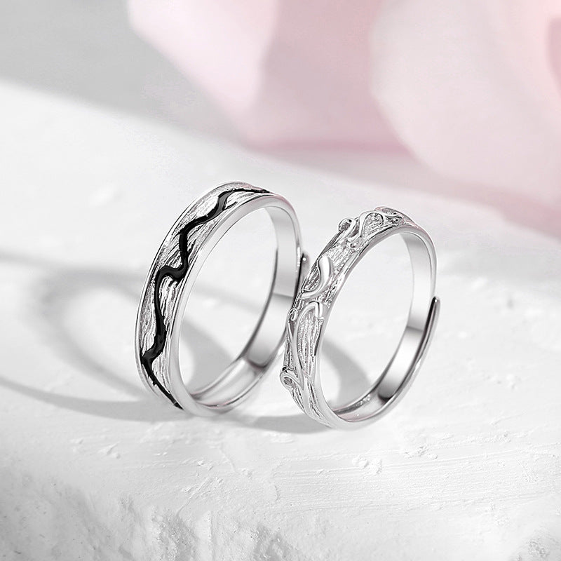 Custom Engraved Love Waves Promise Rings for Couples