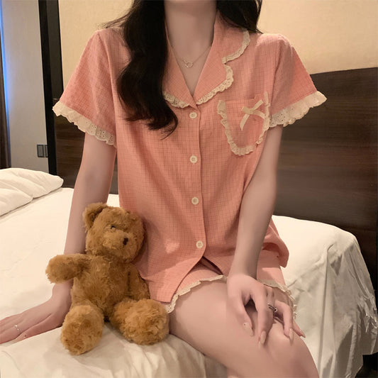 Short-Sleeve Button Front Pajamas Set 100% Cotton