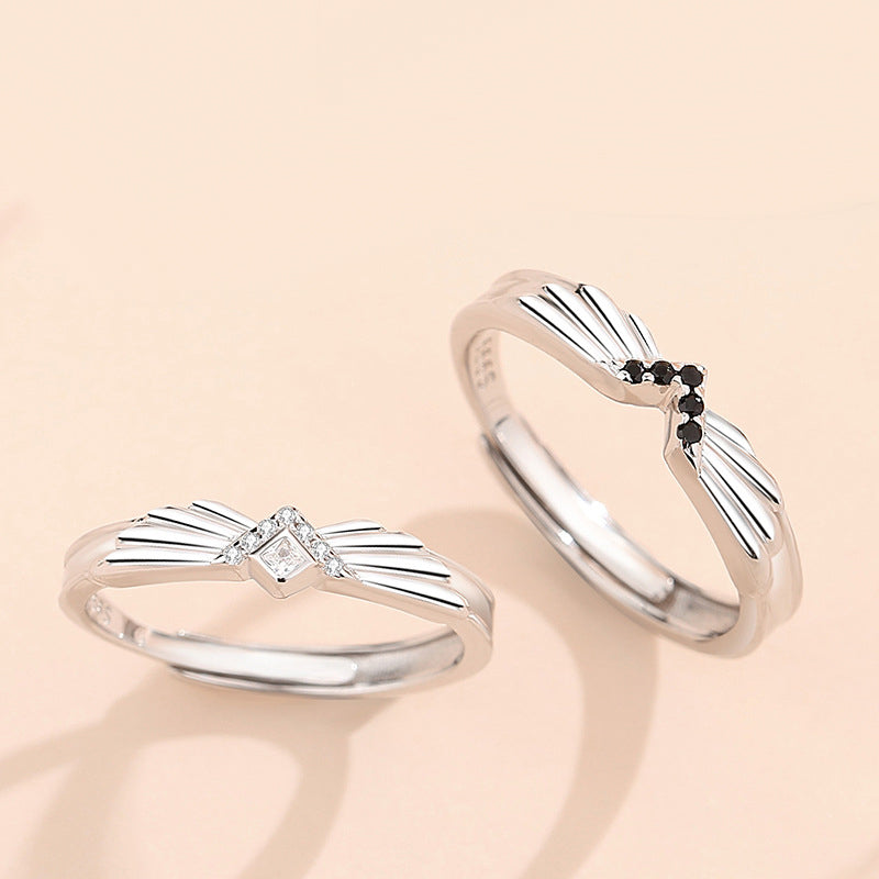 Angel Wings Rings Set for Two - Solid Sterling Silver