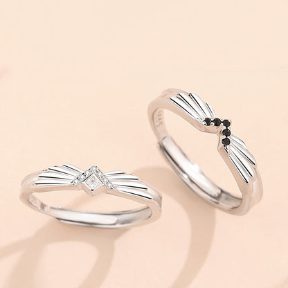 Angel Wings Rings Set for Two - Solid Sterling Silver