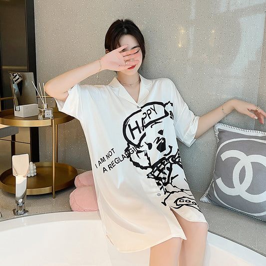 Cooling Bear Graphic Sleep Shirt for Women - Gullei