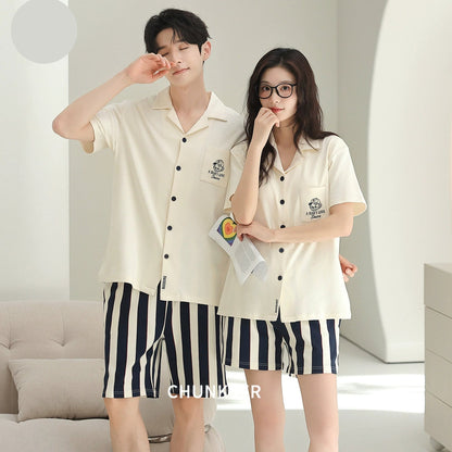 Resort Style Striped Cotton Couple Pajamas