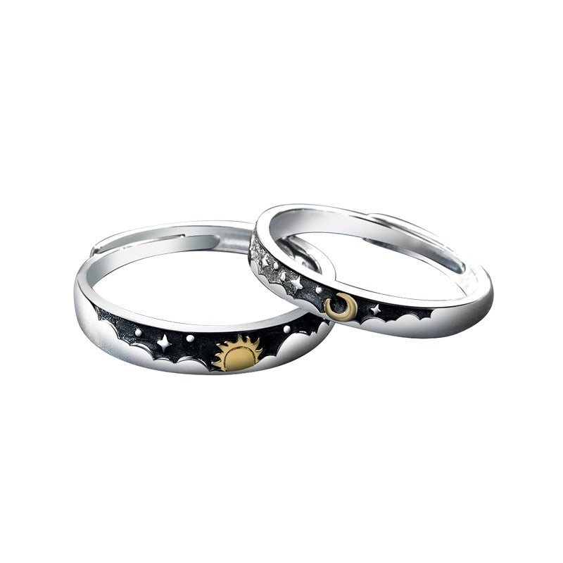 Custom Engraved Sun and Moon Wedding Rings for Couples