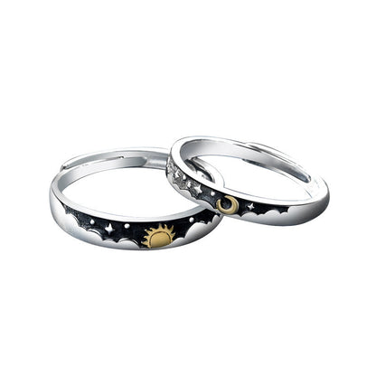 Custom Engraved Sun and Moon Wedding Rings for Couples
