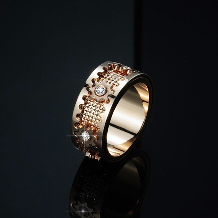 Engraved Kinetic Gears Fidget Ring | Unisex Spinner | CZ Accents ...