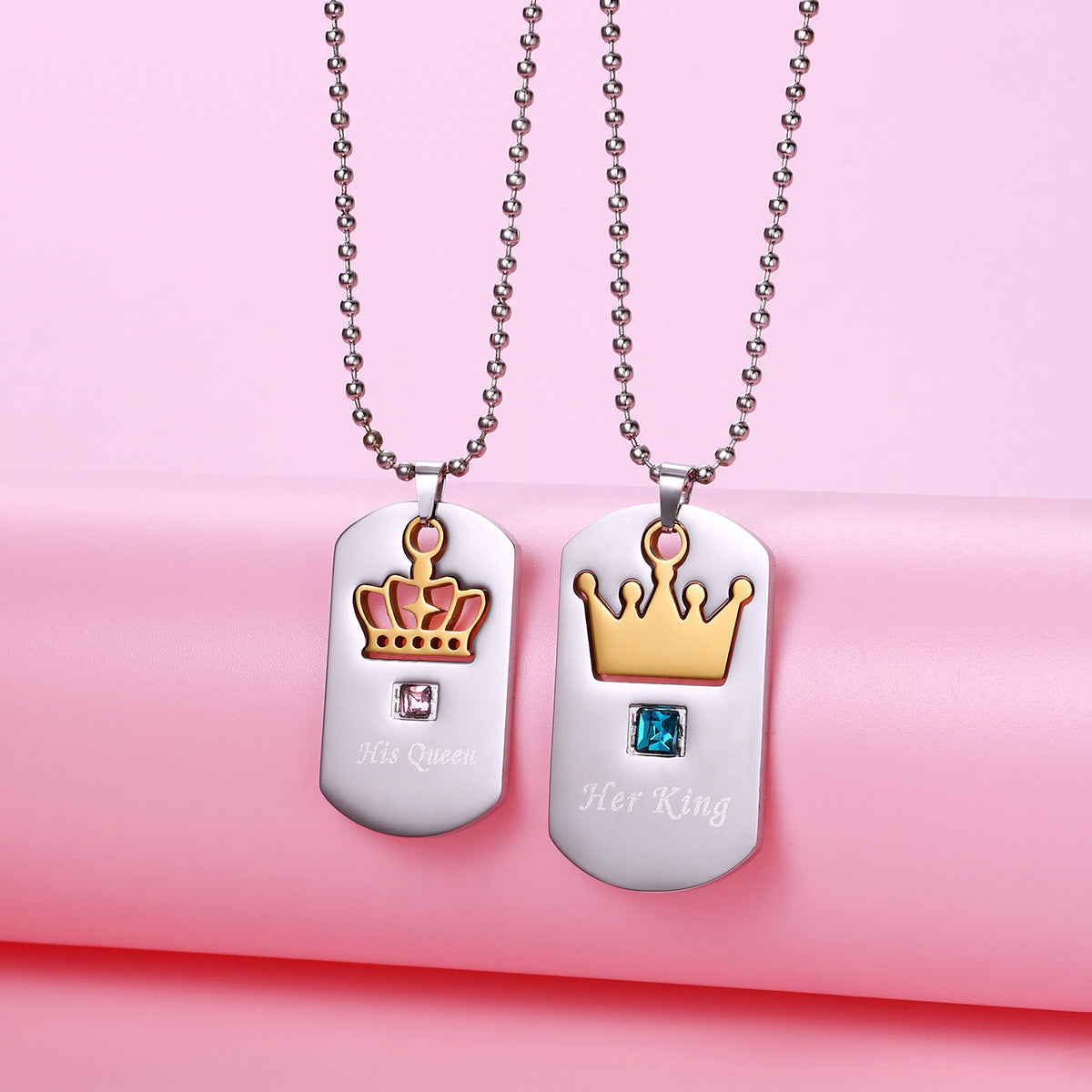 Engraved King Queen Necklaces Set for Couples