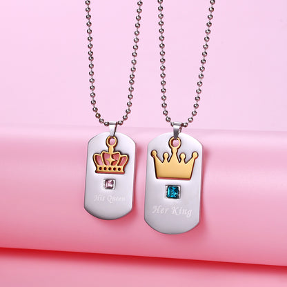 Engraved King Queen Necklaces Set for Couples