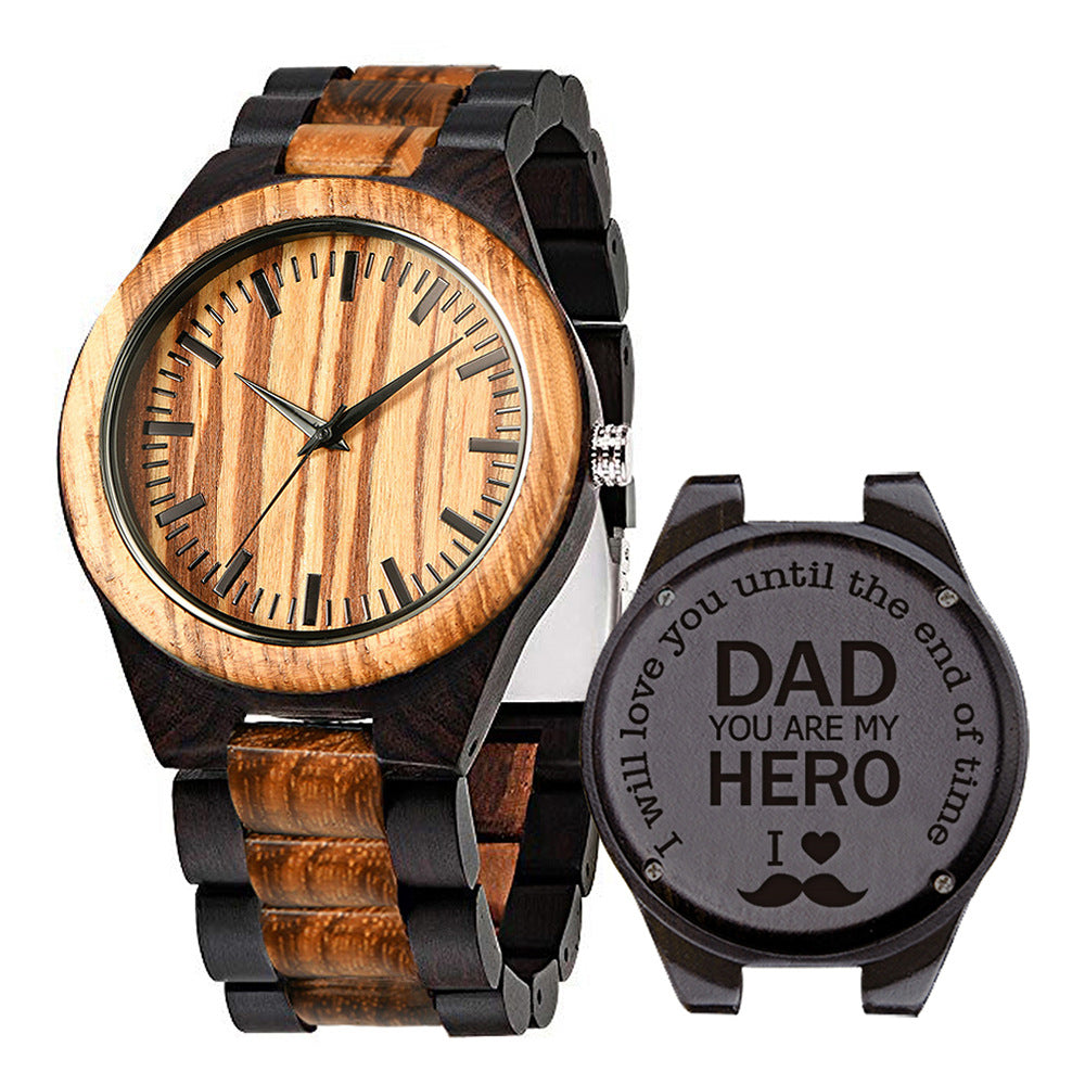 Engraved Wooden Mens Analog Watch