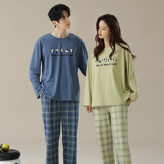 Pandas Plaid Pattern Couples Pajamas - Premium Cotton