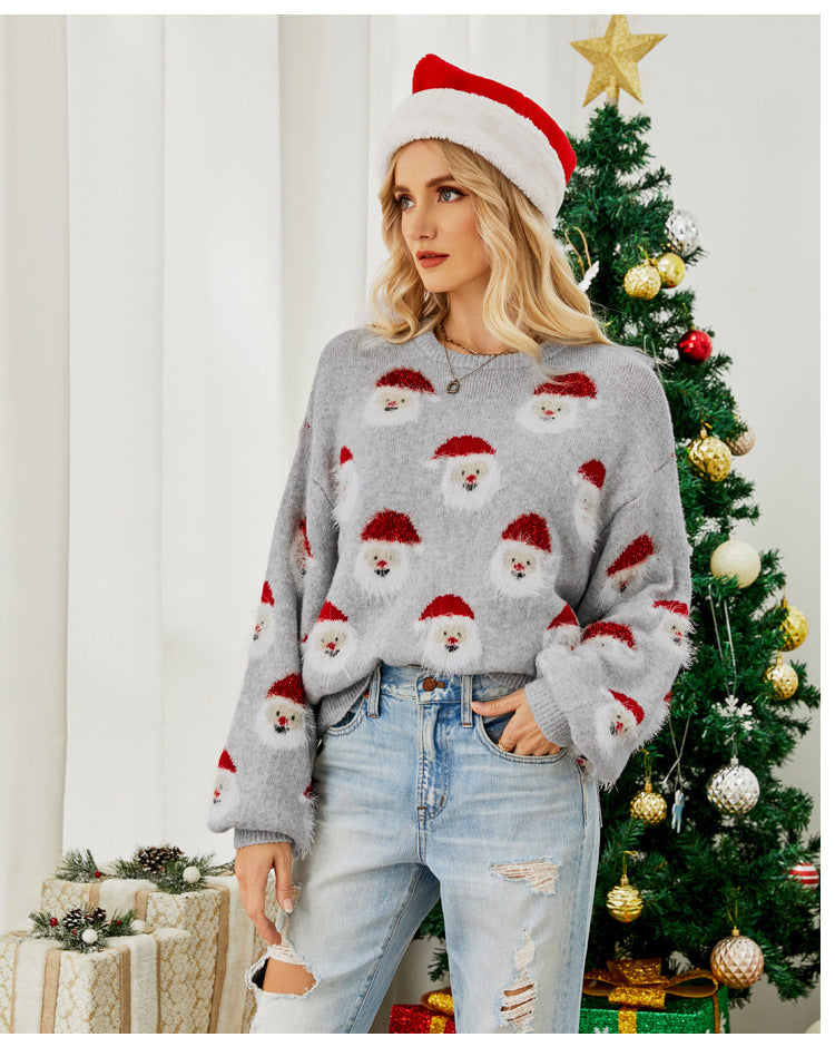 Cute Santa Face Christmas Sweater for Women